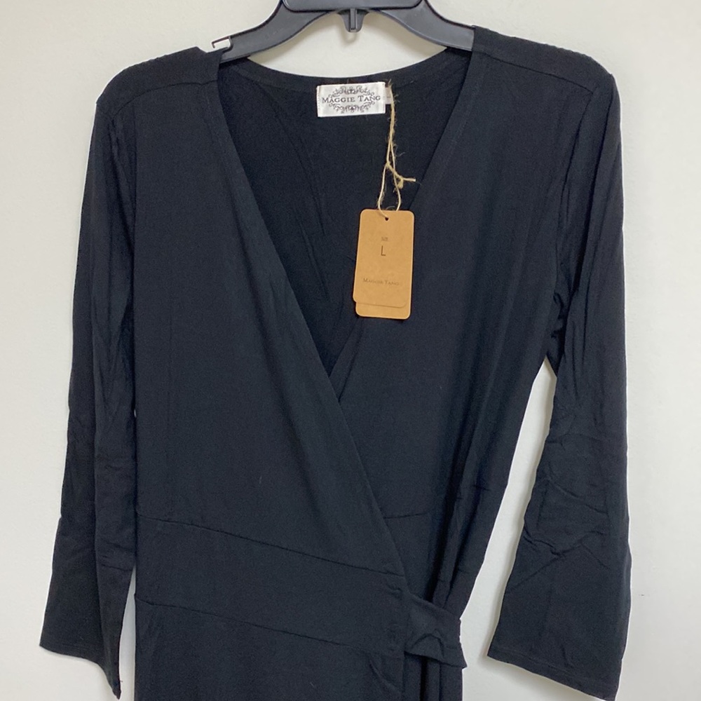 Maggie Tang Long Wrap Dress Black Size Large - Picture 3 of 6